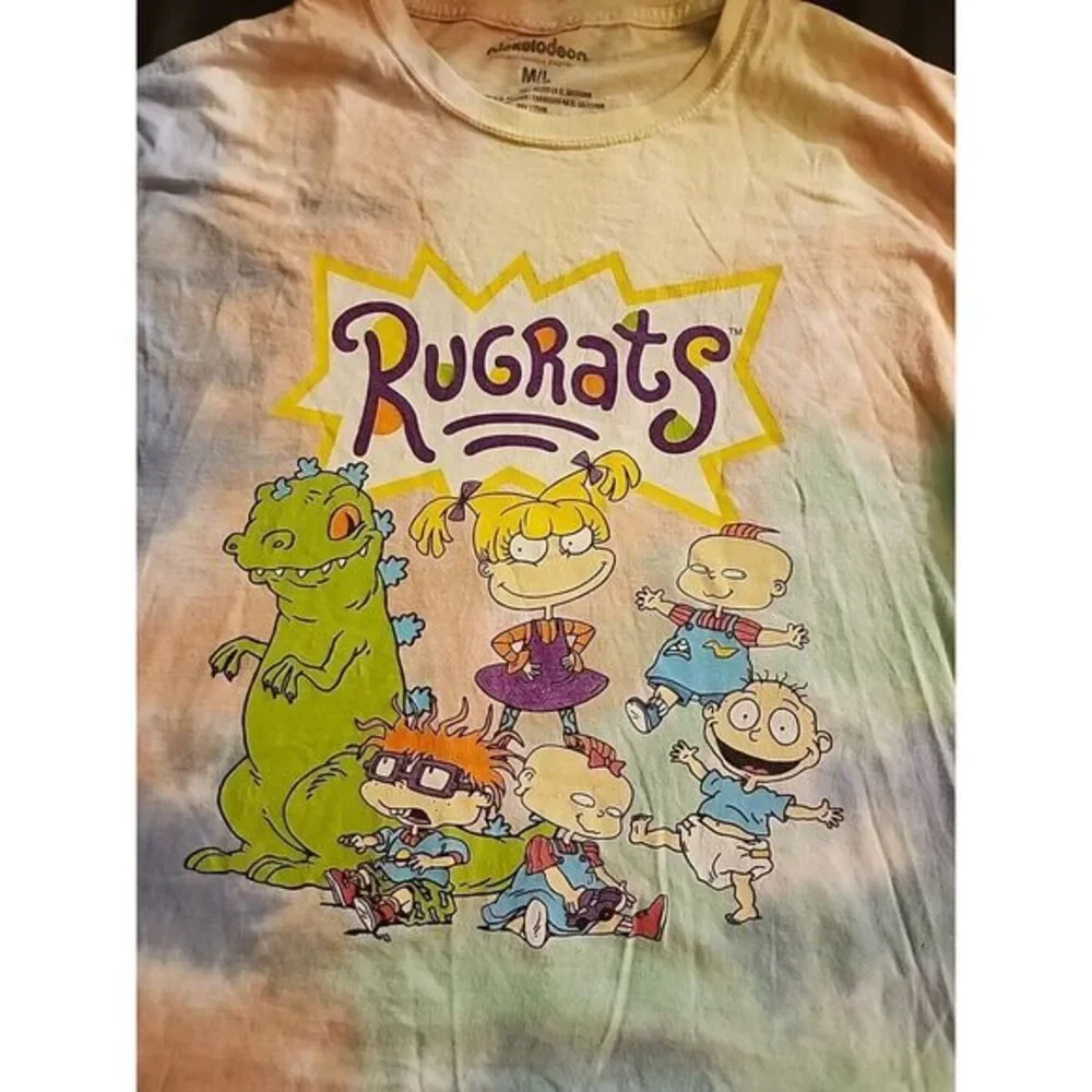Vintage Nickelodeon Medium Large Rugrats White Tie Dye Tee Shirt T-Shirt Top‎